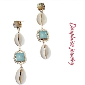 Dauplaise Shell And Gem Drop Gold Earrings NWT